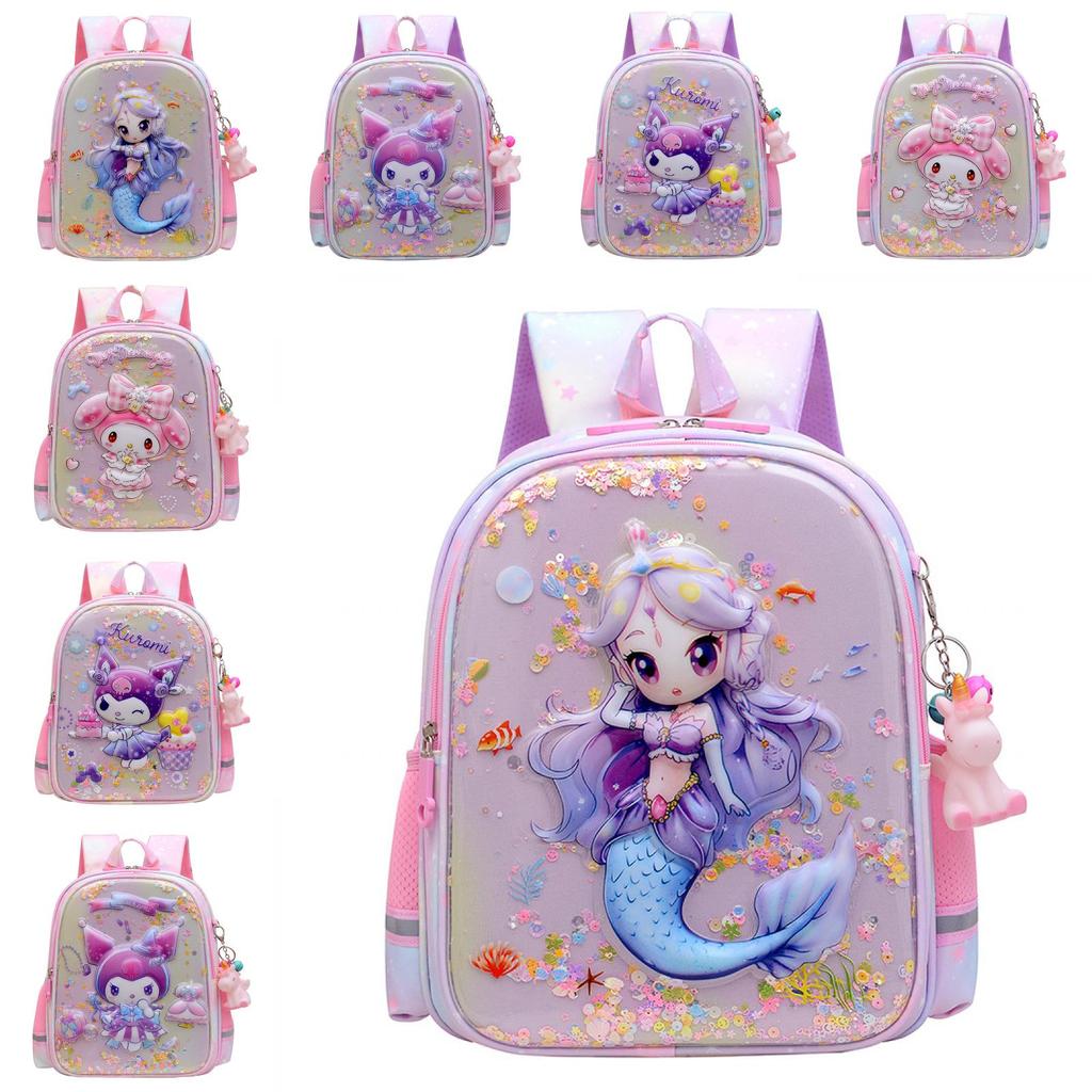 Kuromi Melody Mermaid Backpack For Girls With Durable Nylon And Air Cushion Straps For Education