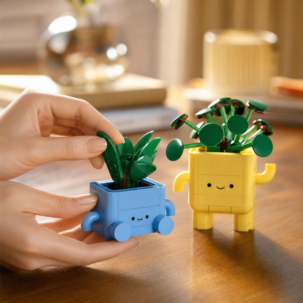 Building Block Flower Bouquet Kit - Artificial Potted Plant Toy Set for Creative Play for Kids