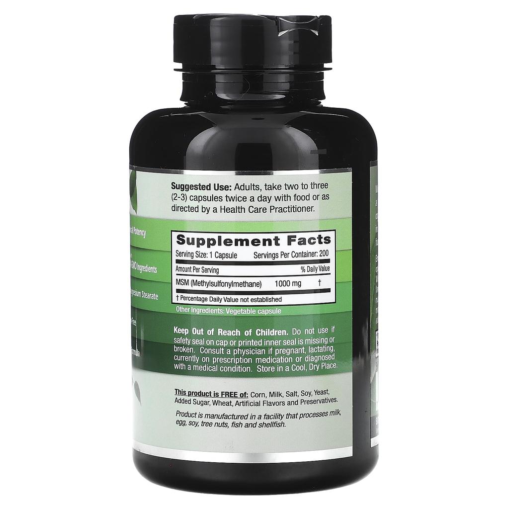 MSM 1000, 200 Veggie Capsules (1,000Mg per capsule)