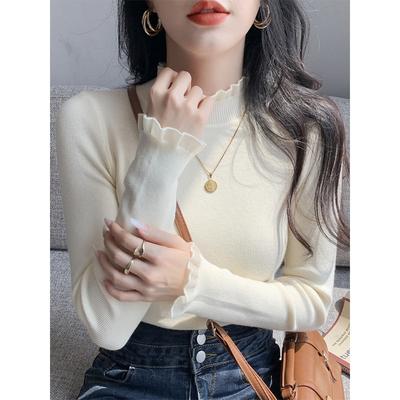 Lace Lace Inner Top Spring Semi-turtleneck Knitted Sweater Women's Solid Color High-end Slim-fit Bottoming Shirt