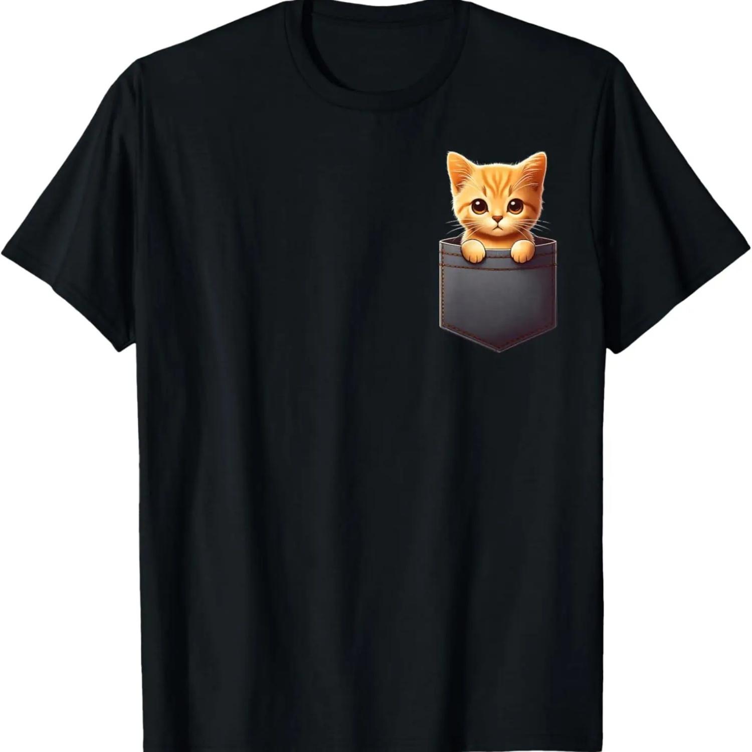 

Cat in Pocket Shirt for Kids, Boys, Girls, Women, Men T-Shirt S чёрный