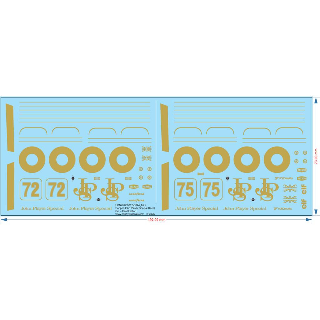 Mini Cooper John Player Special Decal Set – Gold Edition - 1/24 - Water Decal