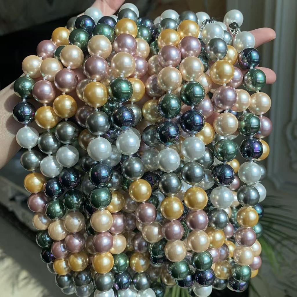 Vintage 14Mm Large Granular Colored Malachite Green Tahitian Gold Beads Australia White Beads Pearl Necklace Clavicle