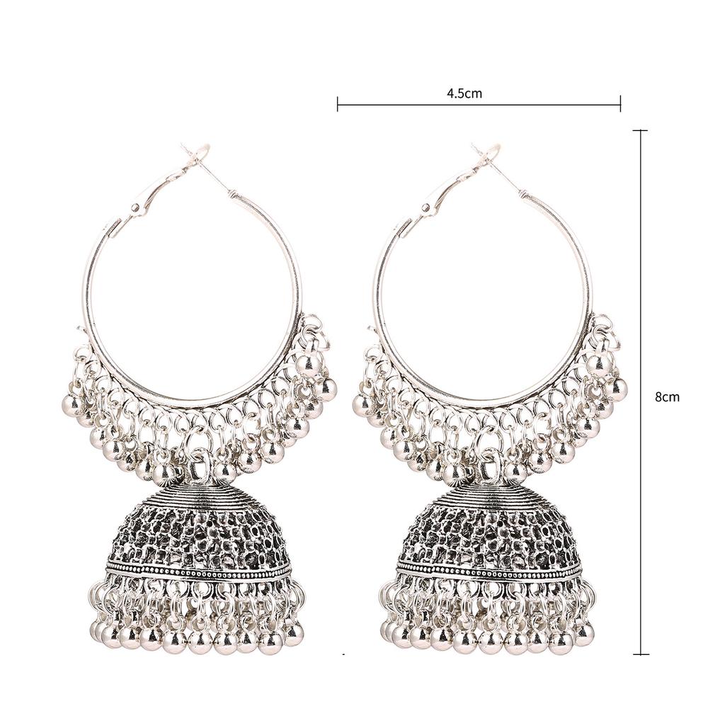 Exaggerated Large Bell Tassel Earrings for Women Unique Design Retro Light Luxury Alloy Earrings Indian Style Drop Earrings