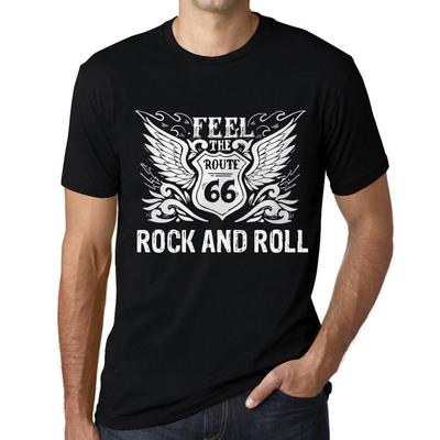 Ανδρικό vintage μπλουζάκι γραφικό μπλουζάκι Feel The Rock and ROLL Deep Black White Text