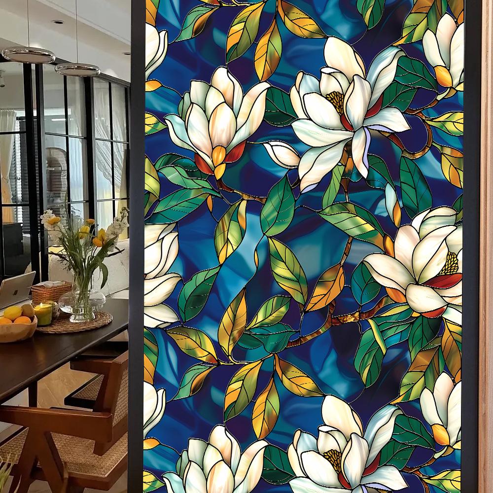Colorful Retro Floral & Bird Static Cling Window Film - No Glue, Removable
