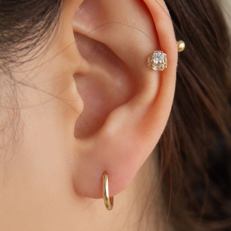 LUNNE 14k Cube Ball Cubic Piercing (1mm thick) (14k gold) c06