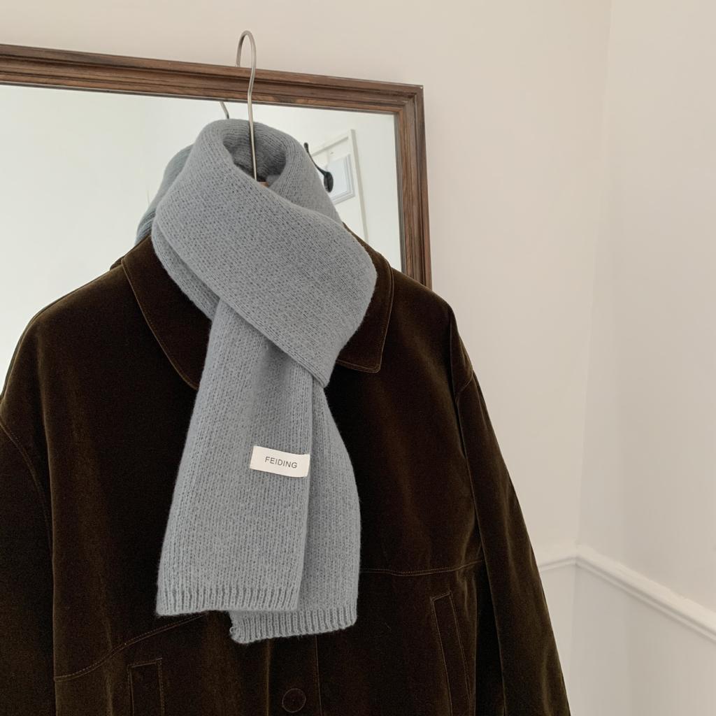 Winter Men's Scarf Solid Color Flat Knitted Wool Versatile Korean Style Japanese Couple Fashion Thickened Warm Scarf