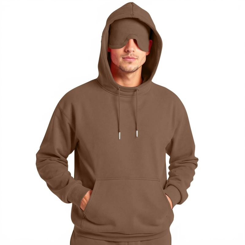 Mens Solid Color Hooded Sweatshirt Loose Fit Long Sleeve Winter Sport Casual Top