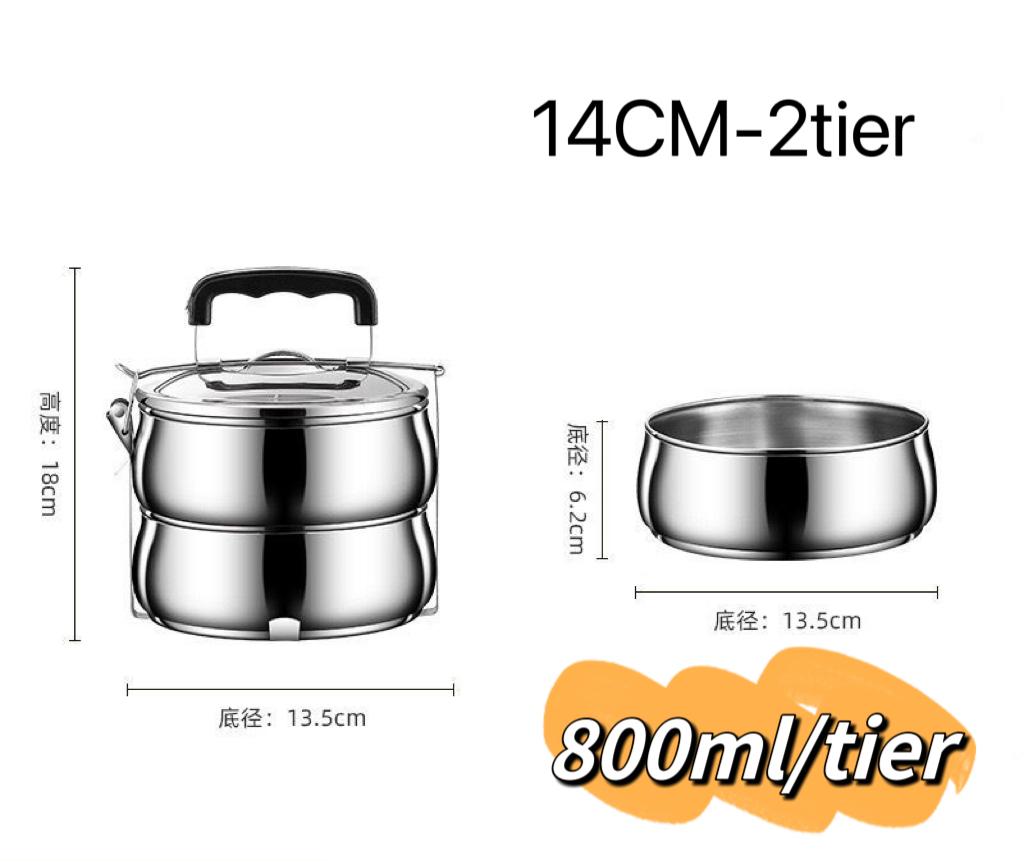 Stainless Steel Multi-layer Lunch Box Insulated Tiffin Packing Box FG 2/3/4 Layer Round Shape Food Storage Heatable Tiffin Box