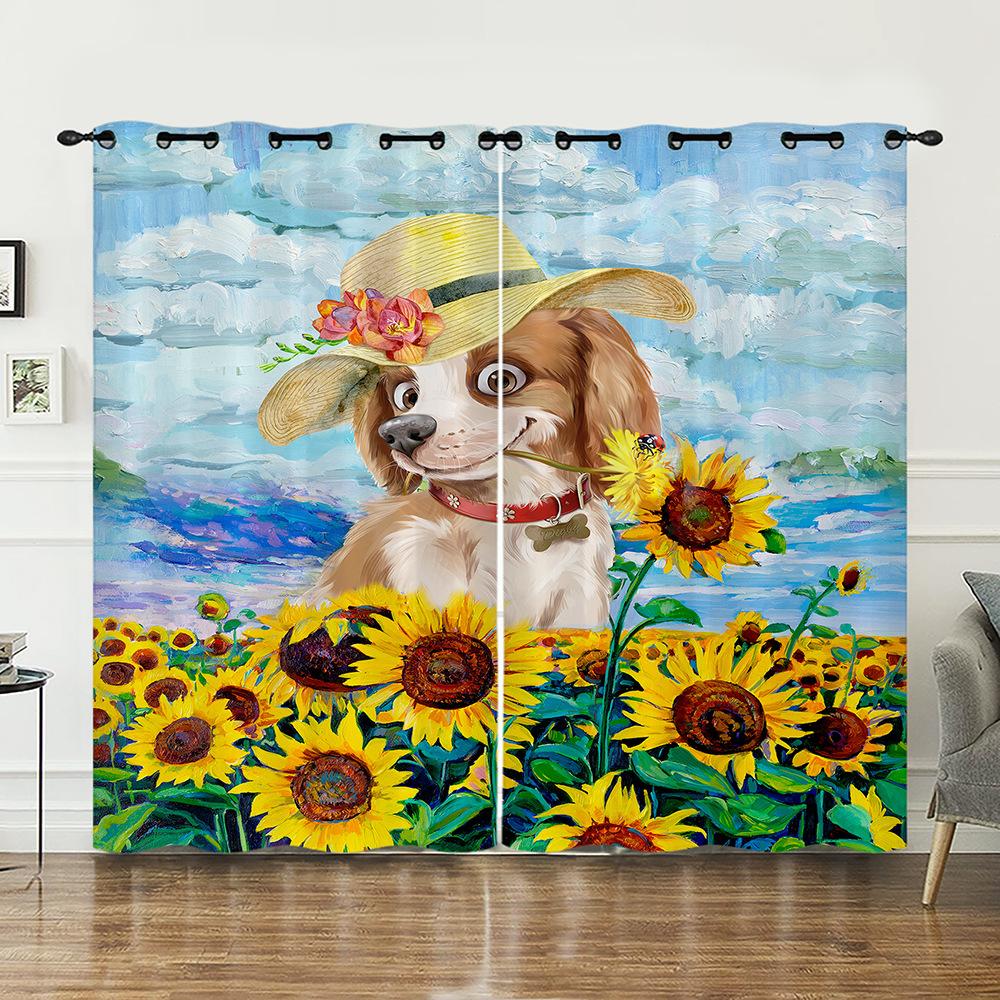 Curtains Animals Sunflowers Plants Cattle Dogs Horse Curtains Digital Printing Blackout Curtains No Punching