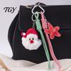 Santa Claus Bag Charm Christmas Charm, Crochet Keychain Pendant with Festive Charms Faux Leather Star, Xmas Hanging Decor for Party Favors Gift
