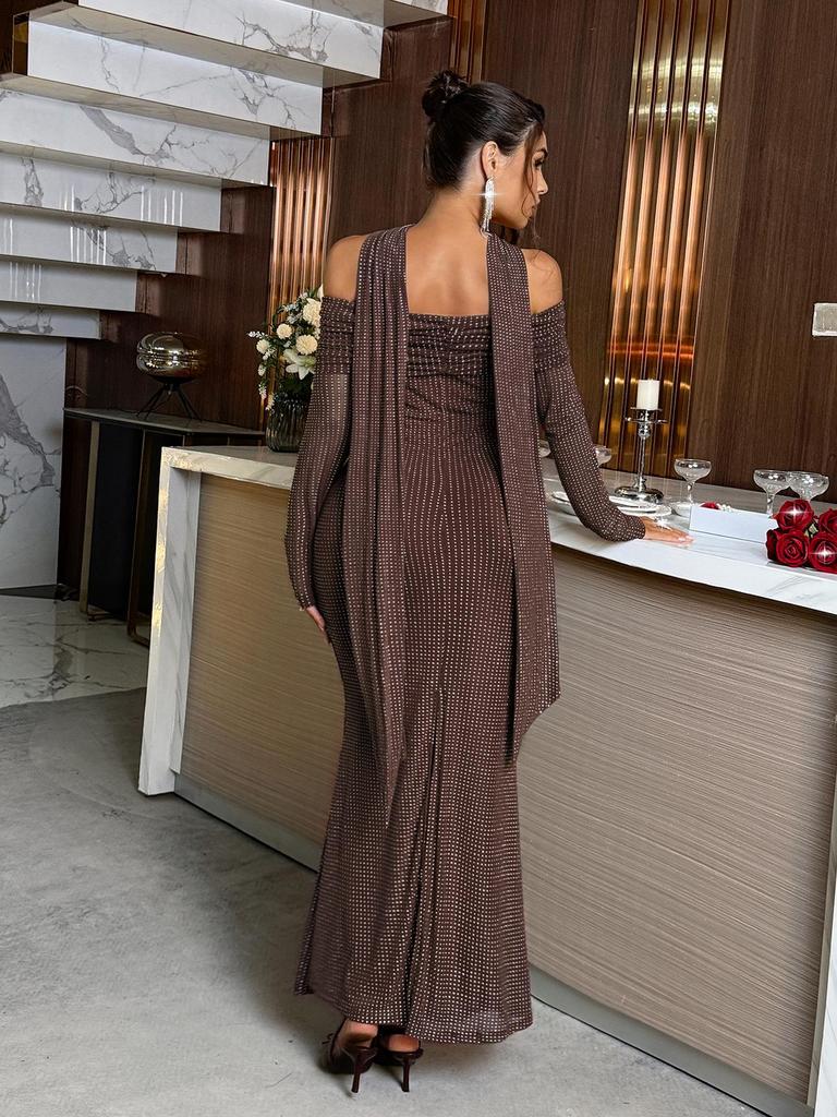 European Strapless Long Sleeve Bodycon Maxi Dress for Women - 2025 Autumn/Winter Collection