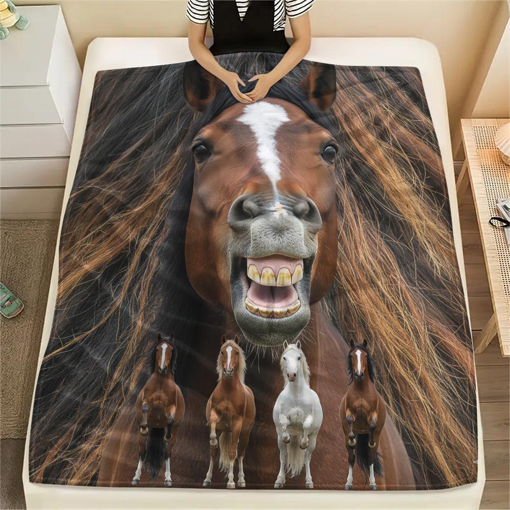 1Pc Horse Alpaca Print Flannel Blanket, High quality Comfortable for All Seasons, Home Decor, Warmth and Comfort, Perfect for Gifts