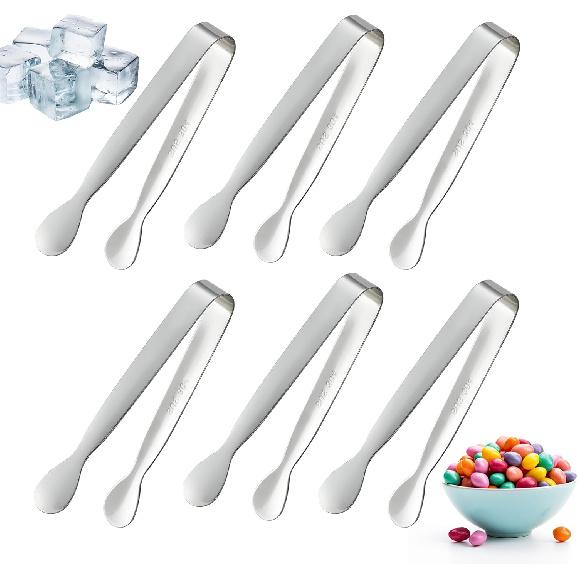 6PCS Mini Small Tiny Tongs, 4.25Inch Kitchen Metal Stainless Steel Small Tongs for Serving Food, Ice, Salad, Toaster, Desserts, Appetizers and