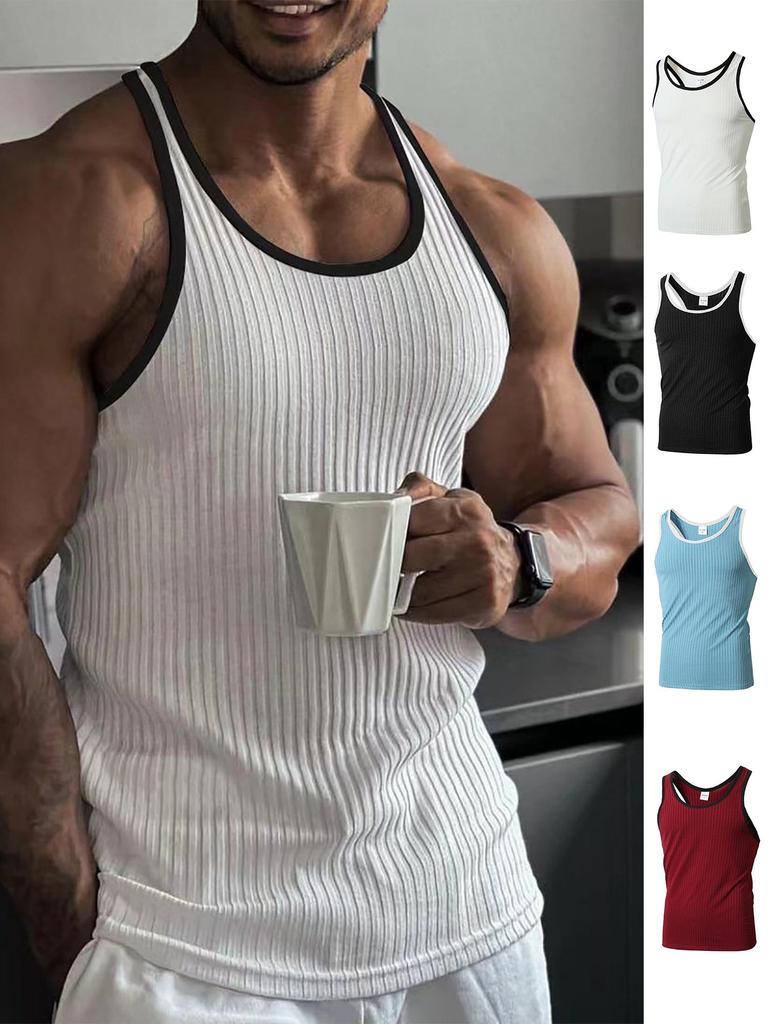 Europäische Herren Sommer Strick West mit vertikalen Streifen Schlankmachend Racerback