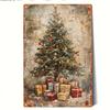 2D Flat - Vintage Christmas Tree Metal Sign - 8x12 Inch Rustic Wall Art with Colorful Ornaments & Gifts, Traditional Iron Pla