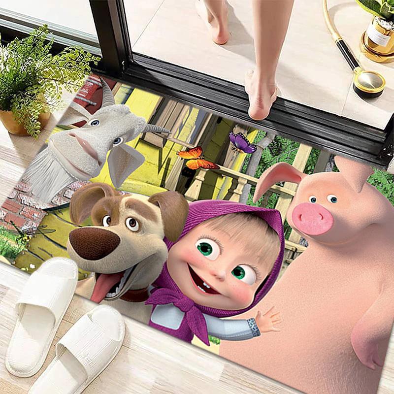 Russian animation Masha and the Bear Fairy Tale Cartoon Carpet Soft Home Living Room Bedroom Door Mat Outdoor Picnic Ground Mat rug T6