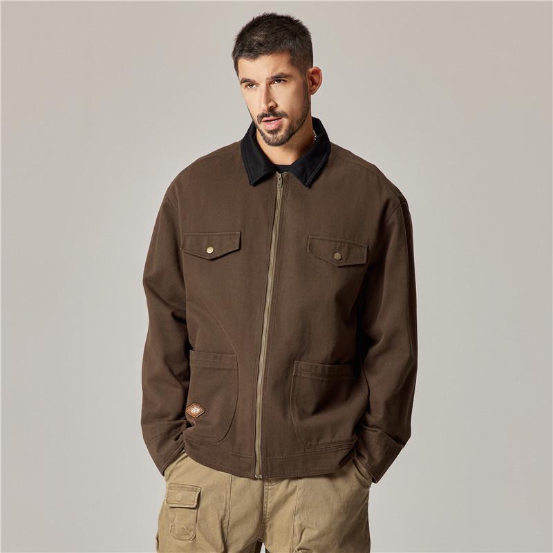 

Мужская куртка Detroit Retro Coach: Пальто с отворотами из плотной ткани для весны и осени 4XL (200-220 jin) кофейный