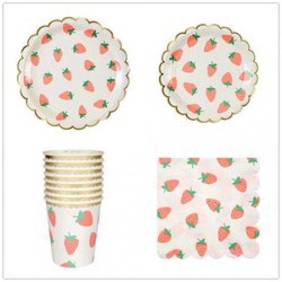 

Top Quality Strawberry Pattern Paper Plates Cups Napkins Kids Party Supplies 8 Guests