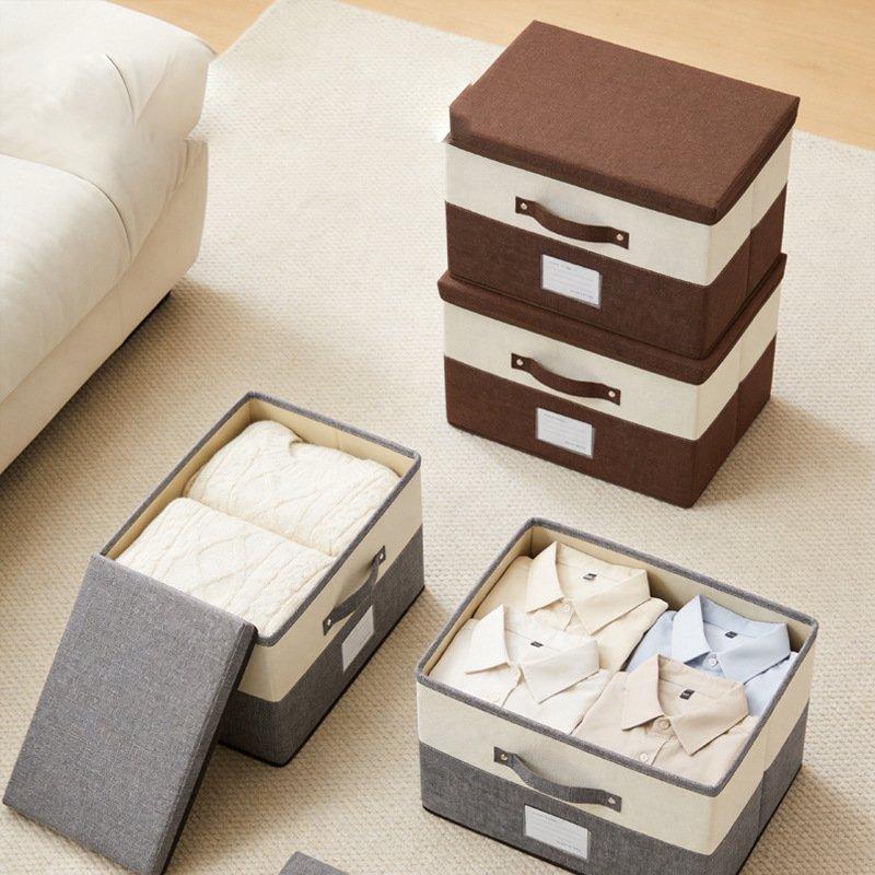 Baumwoll-Leinen Aufbewahrungsbehälter Stoff-Aufbewahrungsbox Schubladen-Organizer für Kleidung Spielzeug Bücher Beige Groß