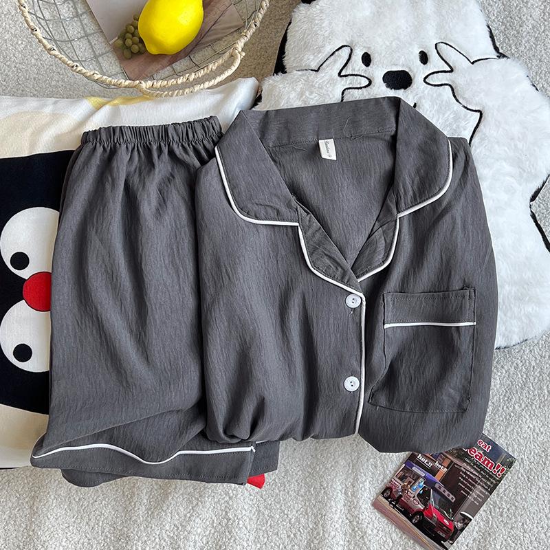 

Women s Summer Couple s Pajamas - Cute Cloud Cotton Short Sleeve Set with Small Lapel. Size 2