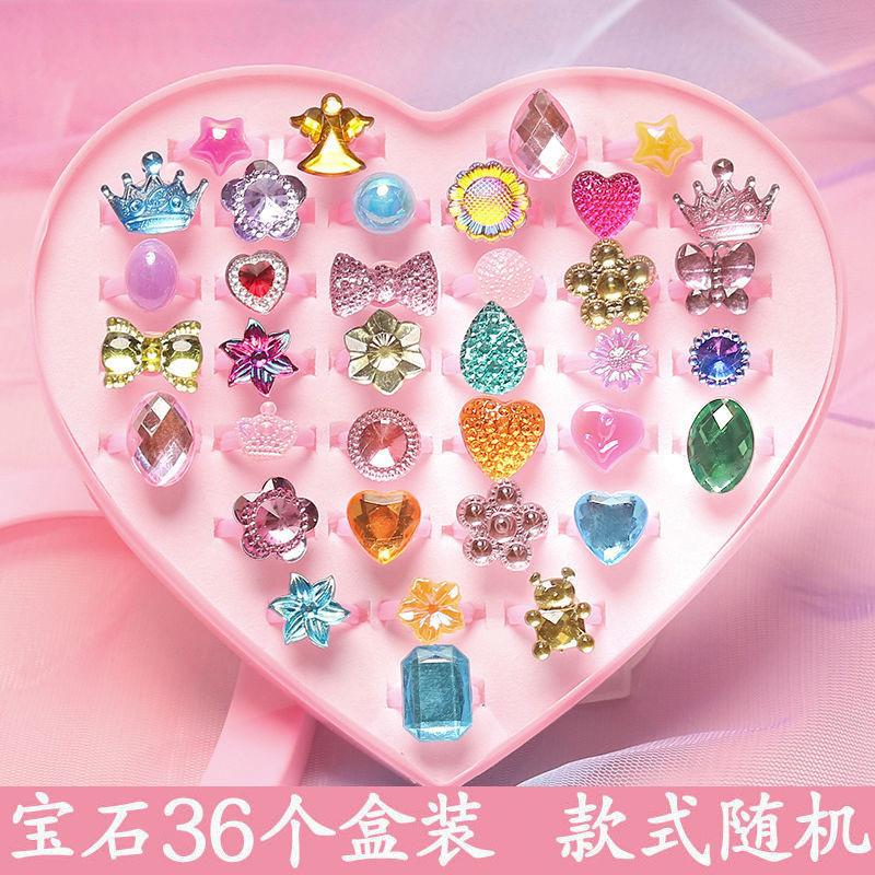 36 Pieces Children's Ring - Diamond-Style Crystal Toy Cartoon Rings With box