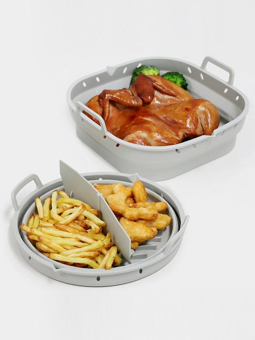 Reborn. J Platinum Silicone Air Fryer Folding Container 2-Piece Set / Folding Compartment Separable Microwave Oven Bowl
