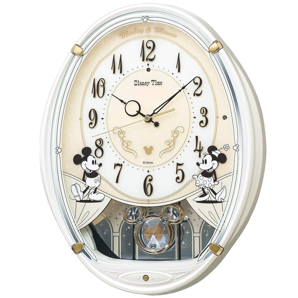 Seiko Clock FW579W Disney Time Character Mickey Mouse and Minnie Mouse Analog Wall Clock with 6 White and Pearl Radio-Controlled Melodies,