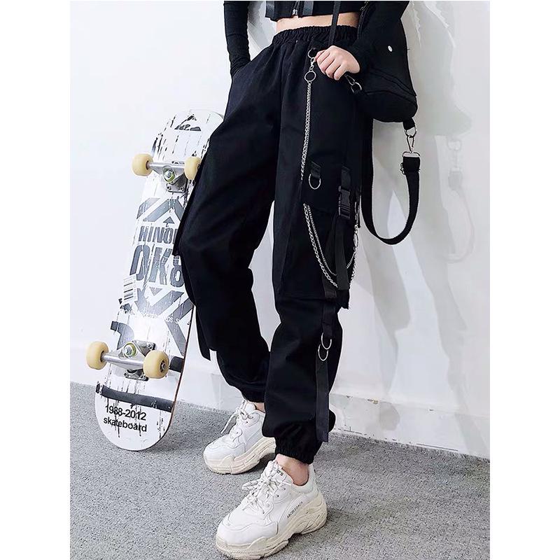 Women's Hip Hop Ankle-Tie Cargo Pants - Trendy Straight-Leg Loose Fit for Spring/Autumn