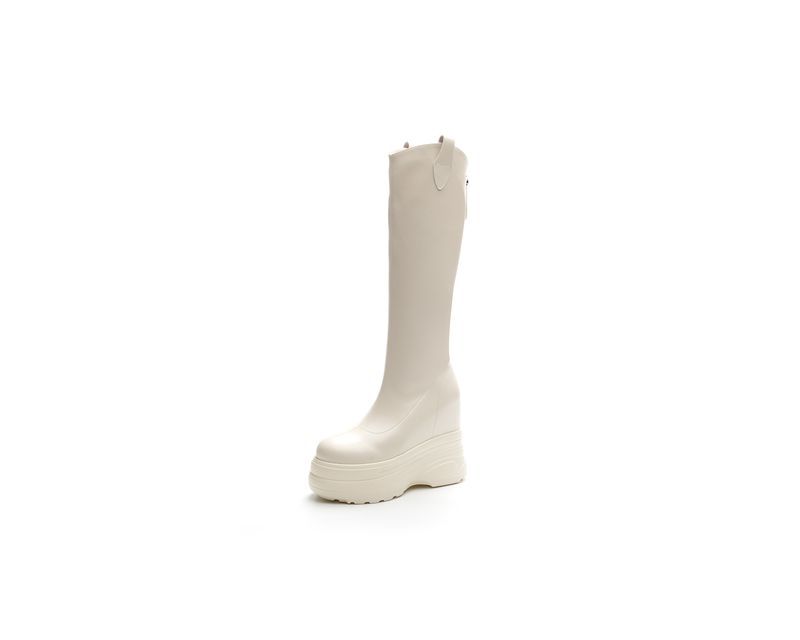 Fashion 11CM Microfiber Genuine Leather Platform Wedges Knee High Boots Woman Plush Modern Hidden Heel Winter Autumn Shoes Plush