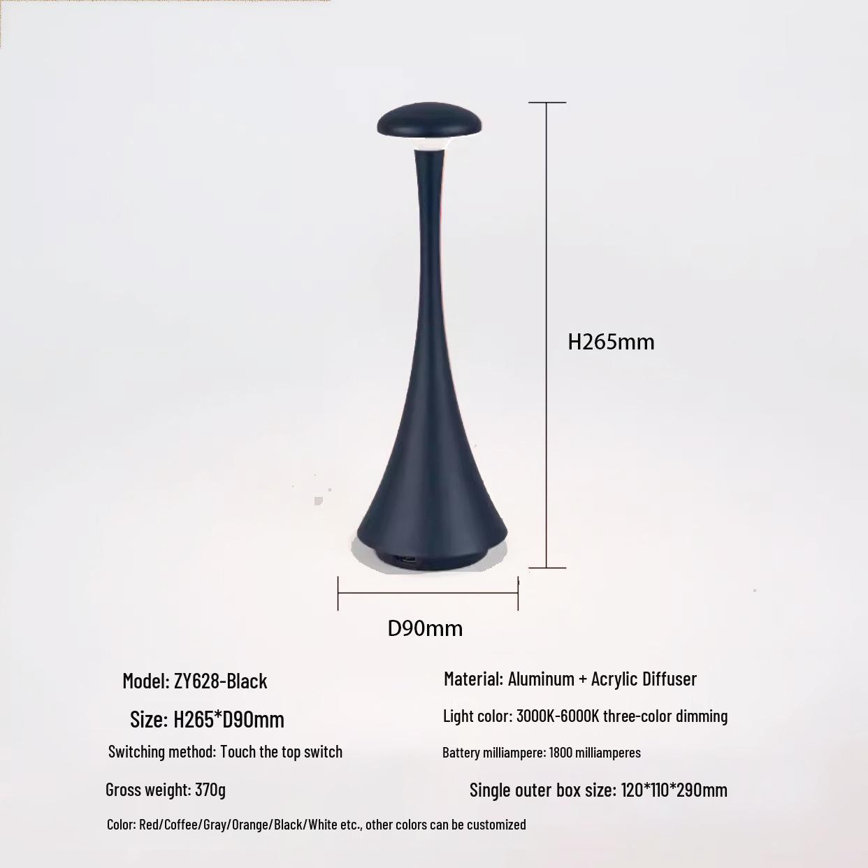 

Rechargeable Touch Table Lamp: Eye-Protective Night Light for Bedroom, Bedside, Bar, and Outdoor Camping чёрный/песочный