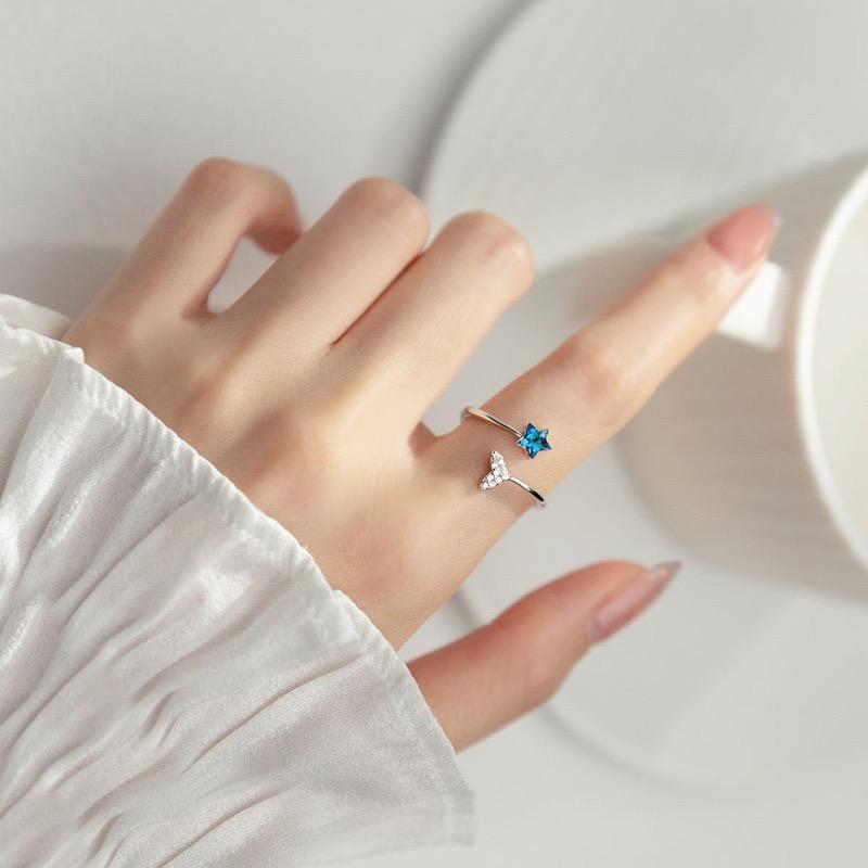 925 Sterling Silver Rings for Women Couple Minimalist Handmade BLue Star Ring Fine CZ Jewelry Birthday Gift Prevent Allergy