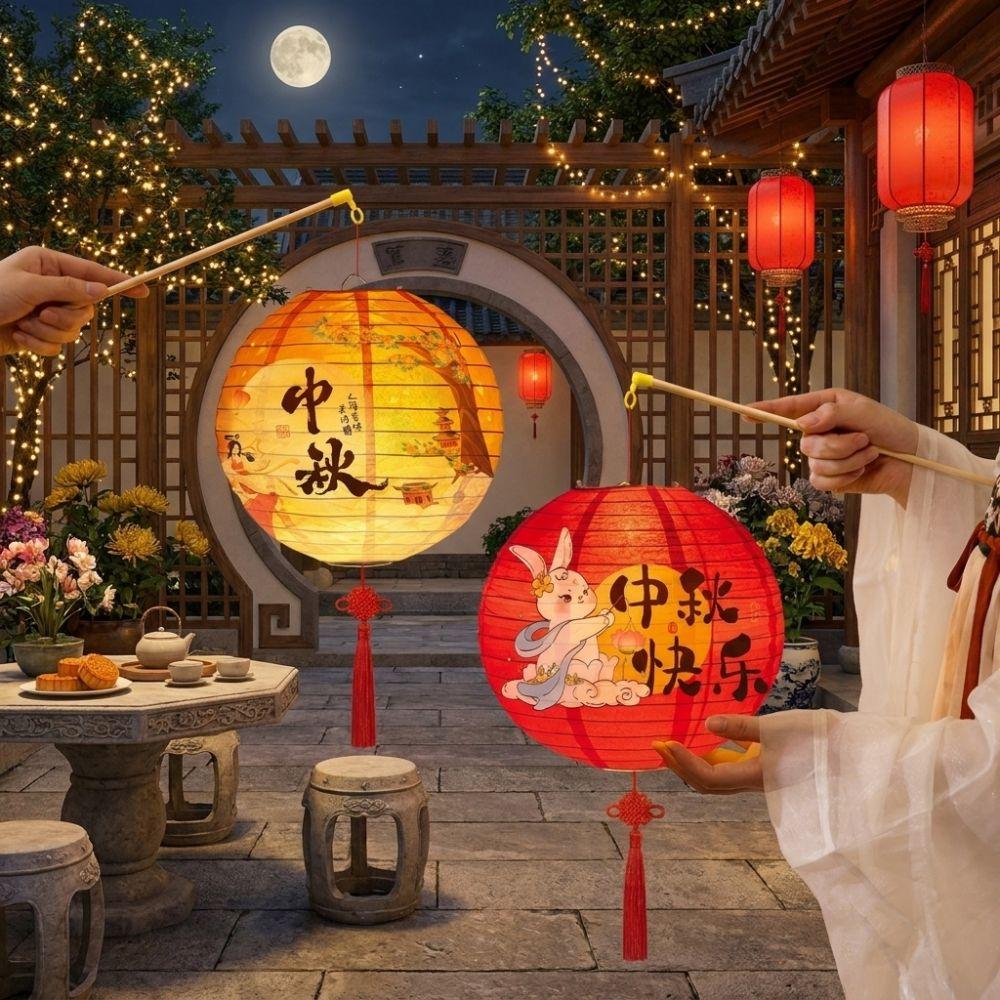 Luminous Mid-Autumn Paper Lanterns Folding DIY Handheld Lanterns  Kindergarten Use