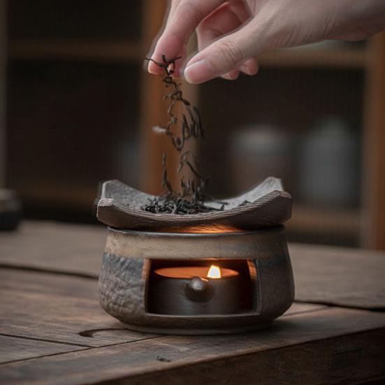 Ceramic Tea Warmer Candle Heating Stove with Pot Holder Aromatherapy Diffuser for Tea Warming Scent Release Home Office Meditation Decor