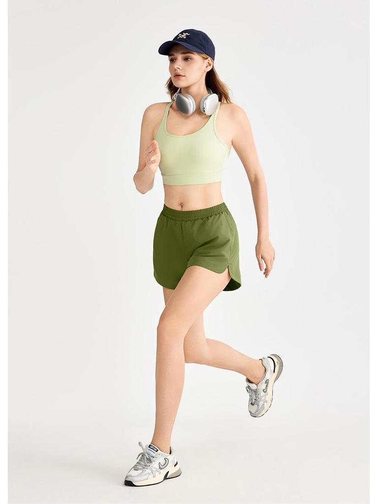 Women's Two-in-One Cooling Sports Shorts with Anti-Exposure Pocket & Back Waist Towel Loop for Yoga & Fitness.