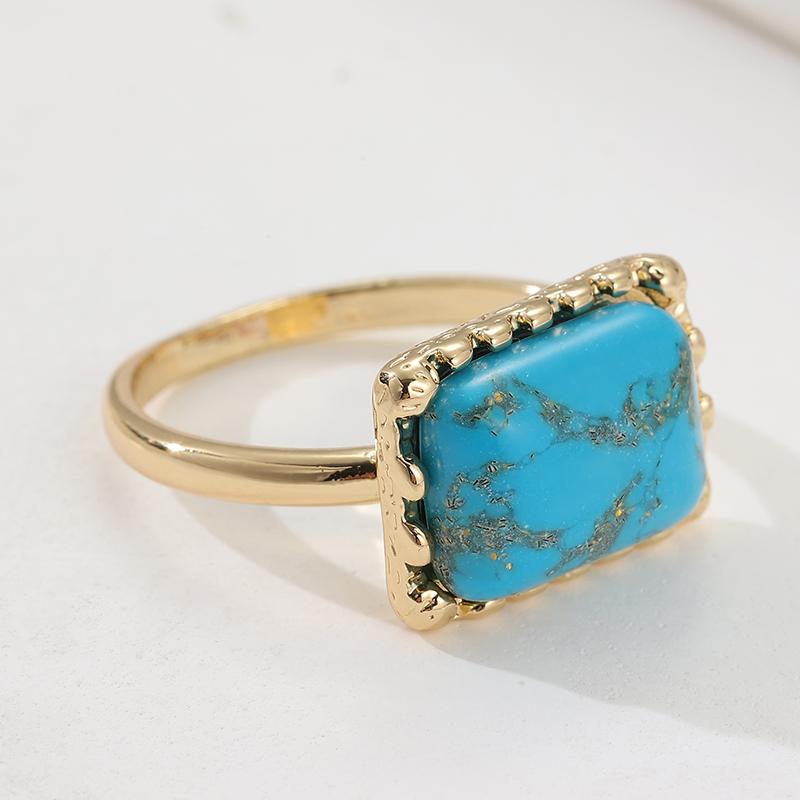 Anello da Donna Etnico Intarsiato Turchese Sintetico Colore Oro Vintage Geometria Uso Quotidiano Gioielli per Feste Regalo di Anniversario