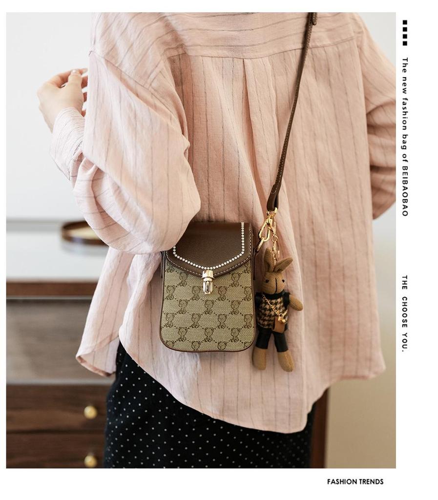 Damen Canvas Bär Schulter Crossbody Tasche - Lässig, Vielseitig, Farbblock-Design