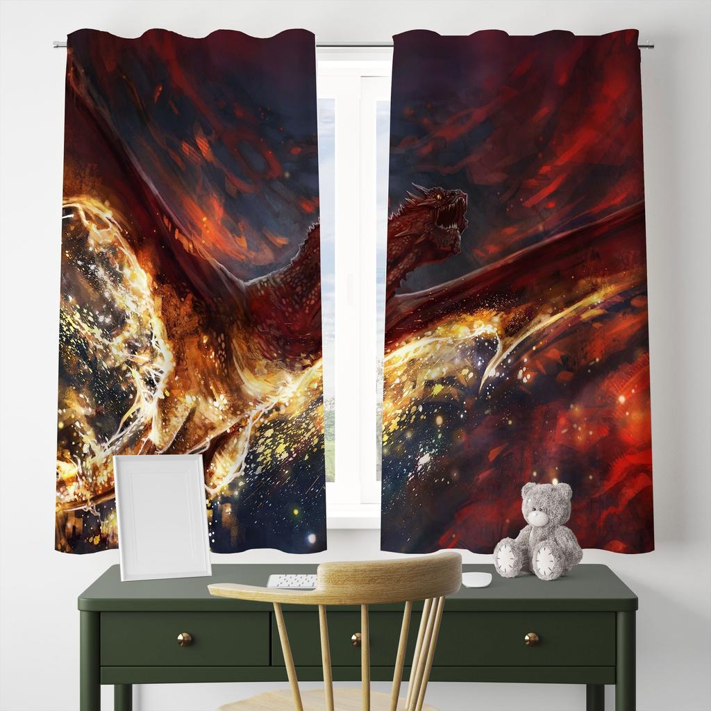 2panels Dragon Print Curtains Rod Pocket Curtain For Restaurants Living Rooms Bedrooms Offices Study Rooms Home Decoration