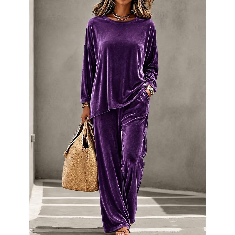 MGHR Women's Fashion Casual Autumn Winter Long Sleeve O-Neck Pants Suits