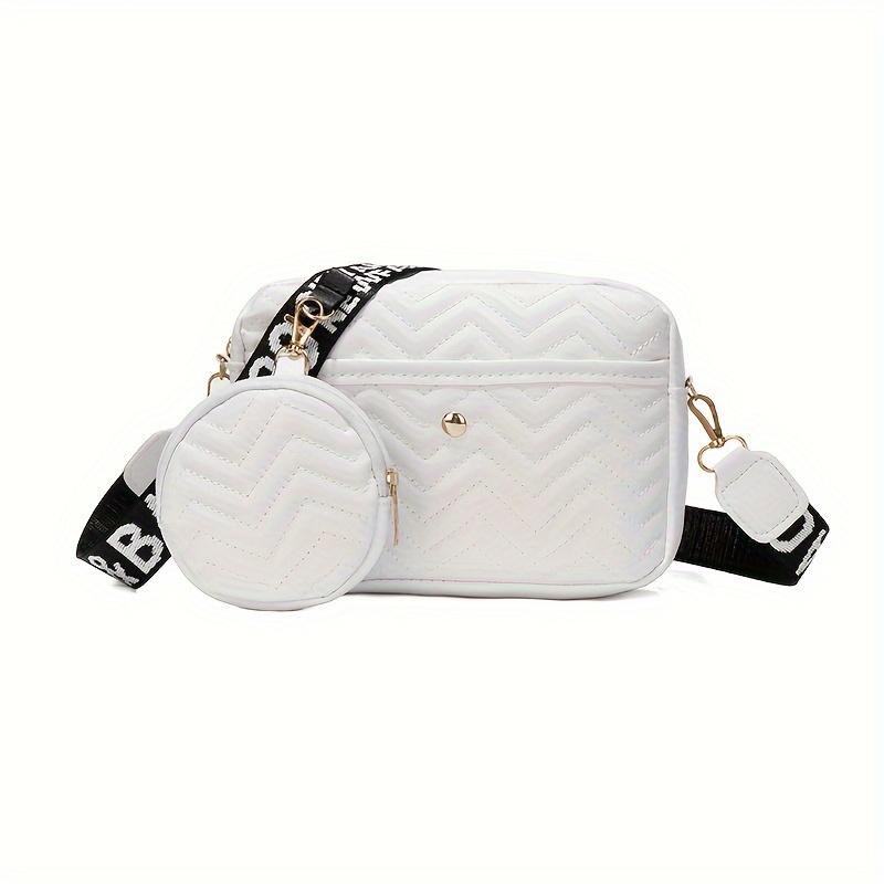 2pcs New Fashion Embroidered Shoulder Square Bag and Small Round Purse Set Casual Zipper Crossbody Bag, Small V-shaped Sling Bag