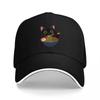 Black Cat Eating Noodles Baseball Cap Cute Animal Food Design Adjustable Hat for Unisex and Women Fashion Streetwear Accessory