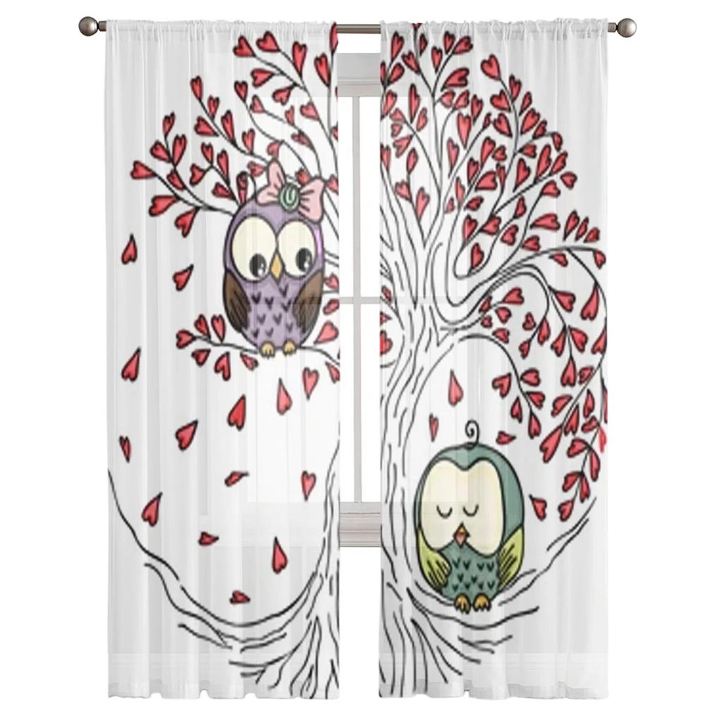 Pár sov na stromě Průsvitné závěsy do obývacího pokoje Dětská ložnice Tylové závěsy Kuchyňské závěsy na okna