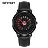 Sanda Men's 1061 Waterproof Leather Strap Watch with Trendy Hollow Dial