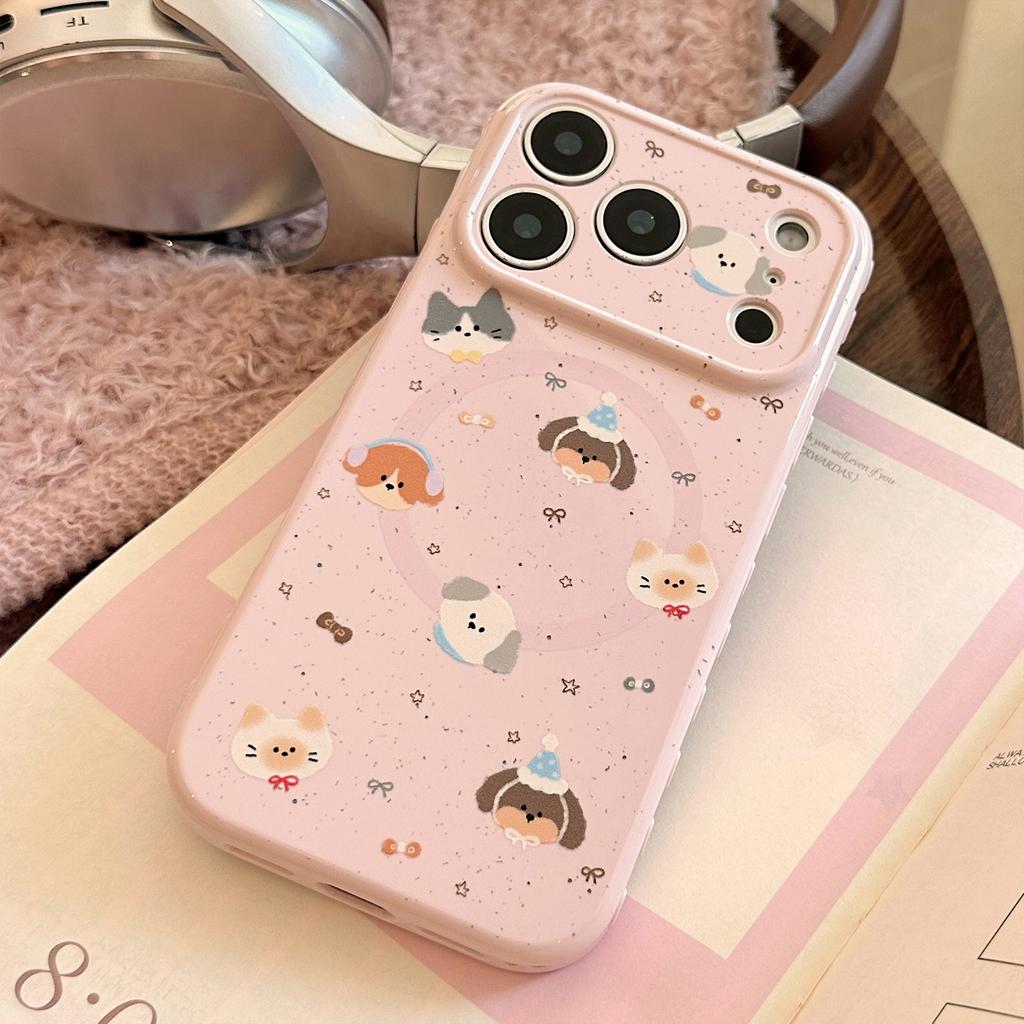 Cartoon graffiti puppy magnetic suction bracket is suitable for 17 Apple 17promax mobile phone case iphone16 soft 15 generation