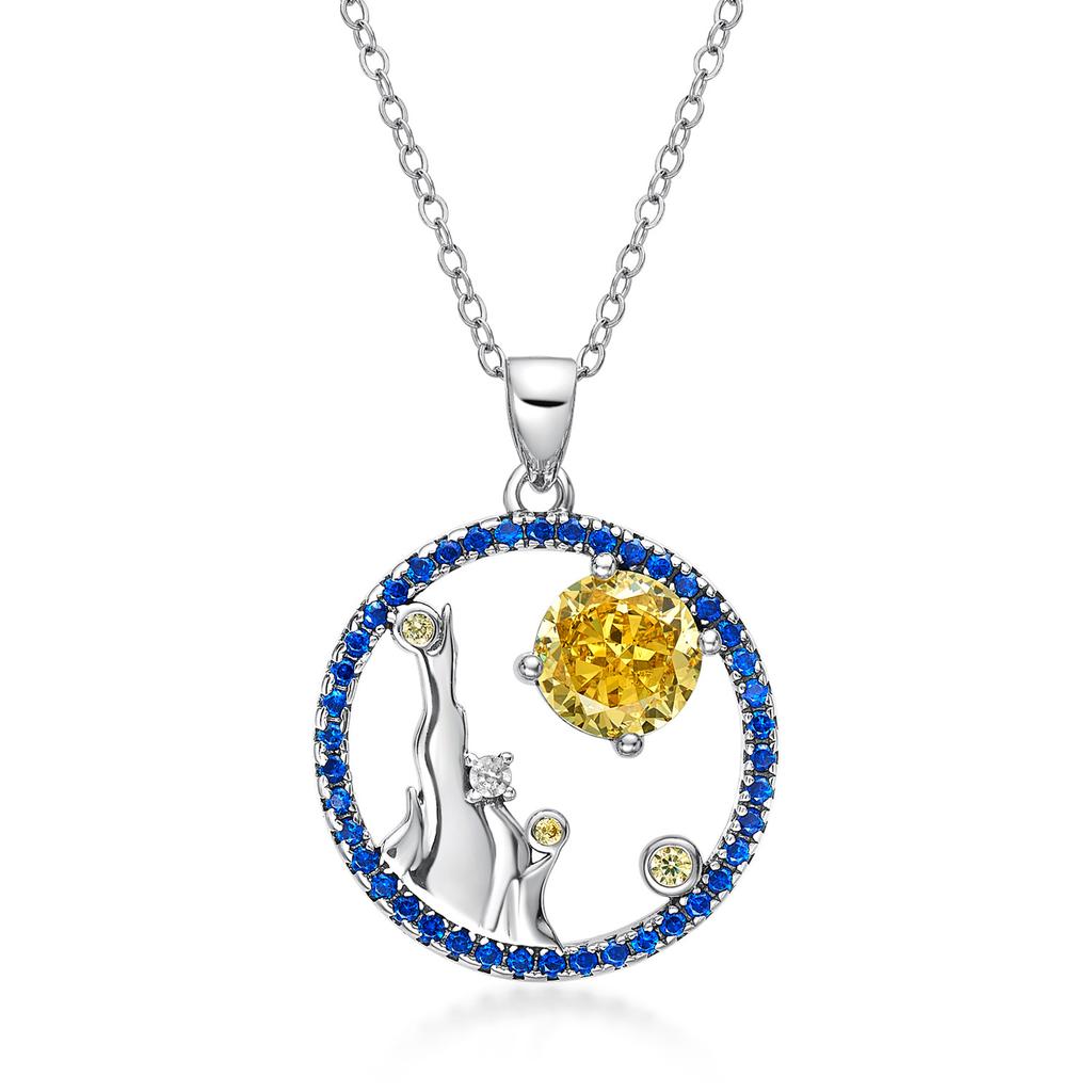 Creative Sunrise Mountains and Rivers S925 sterling silver necklace fashion pavé zircon openwork pop chain clavicle chain jewelry