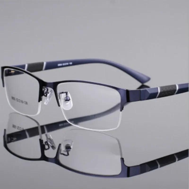 Business Half Frame Myopia Glasses for Men Anti-Blue Light Finished Optical Eyewear Classic Transparent Near Sight Eyeglasses