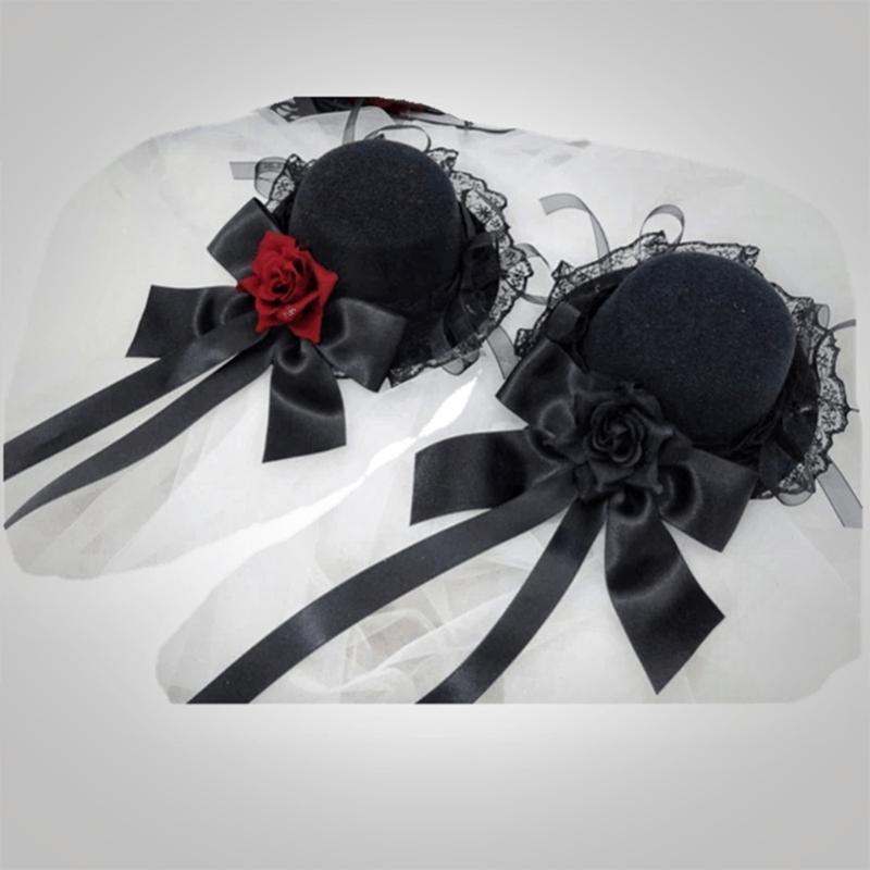 Punk Rose Flower Hairpin With Lace Hat Design Cosplay Costume Hair Clip For Teens Adult Theme Occasion Photography Wear