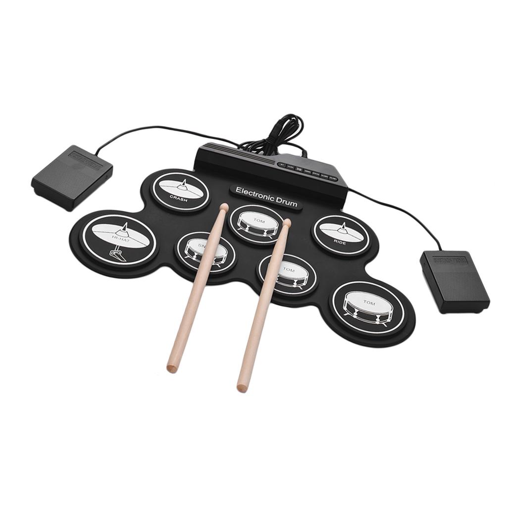 Compact Size USB Roll Up Silicon Drum Set Digital Electronic Drum Kit 7 Drum Pads with Drumsticks Foot Pedals for