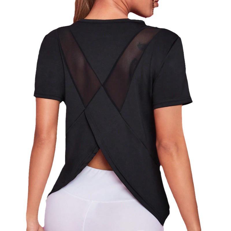 Dam Sommar Yoga T-shirt: Lös, Andningsbar & Snabbtorkande Meshrygg, Fitness Kortärmad